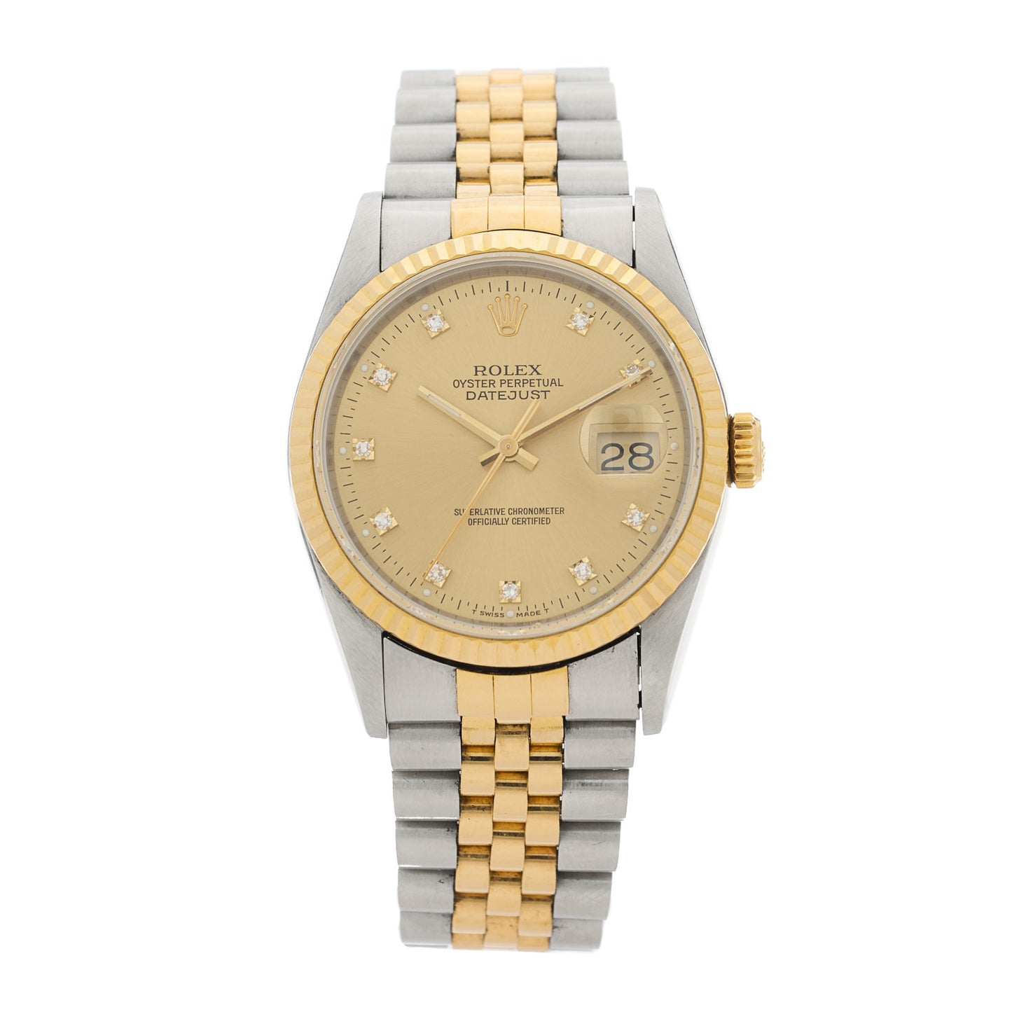 Stainless Steel 18K Yellow Gold Diamond 36mm Oyster Perpetual Datejust Watch Champagne 16233