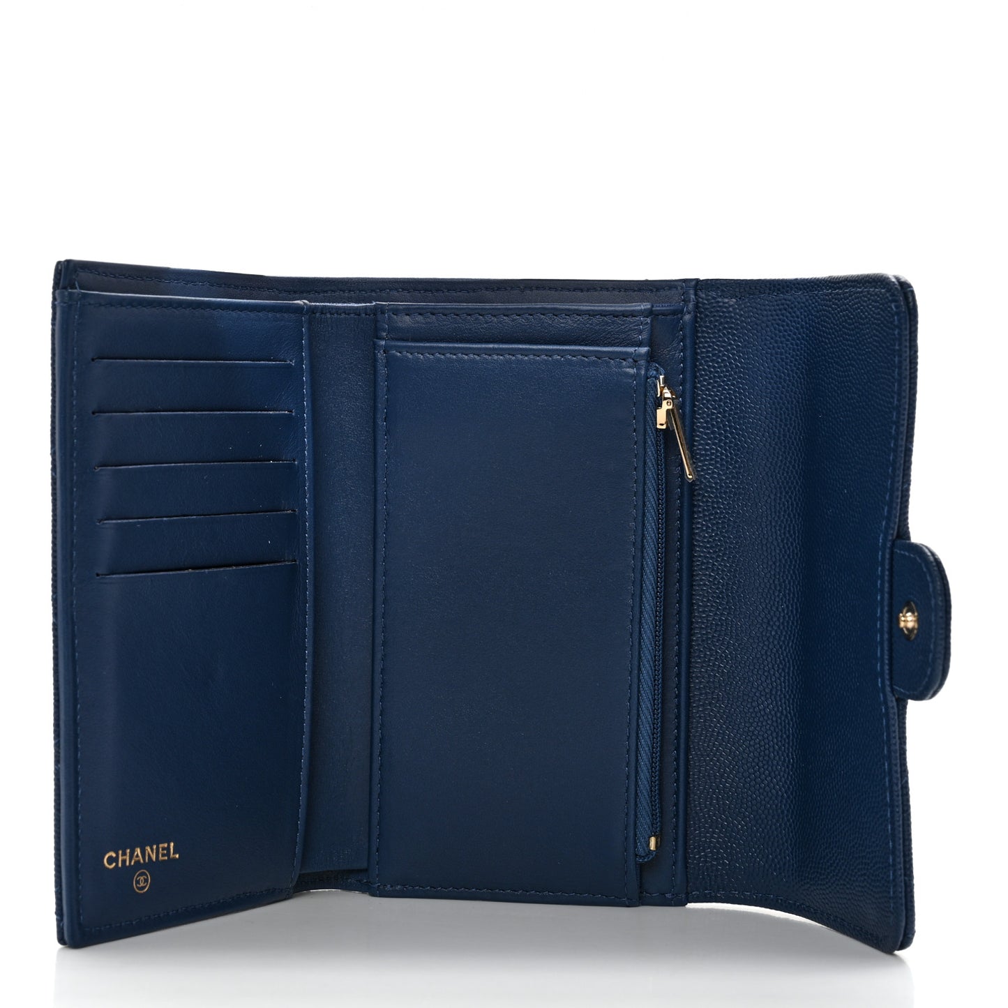 Caviar Quilted Medium Flap Wallet Dark Blue