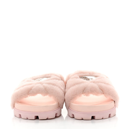 Prada Shearling Metal Triangle Logo Lug Sole 20mm Slide Sandals 41 Orchidea 2 of 11