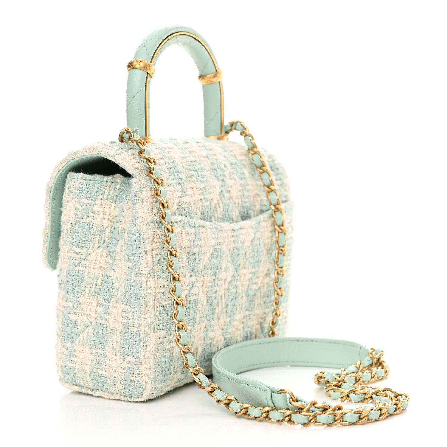 Chanel Tweed Handle Crush Top Handle Flap Bag Light Blue Ecru 3 of 12