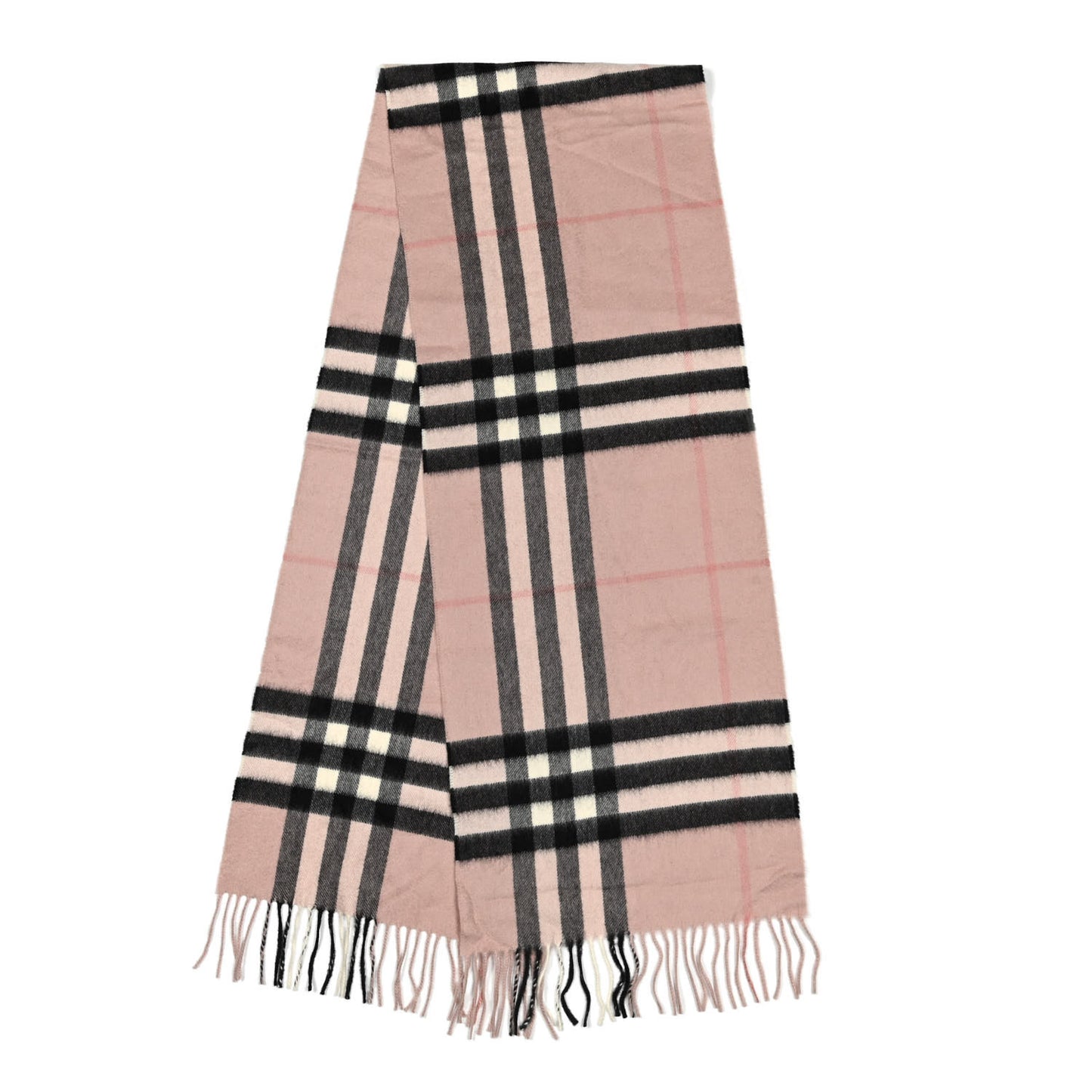 Cashmere Giant Icon Check Fringe Scarf Ash Rose
