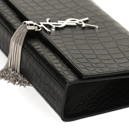 Saint Laurent Calfskin Crocodile Embossed Medium Classic Monogram Kate Tassel Satchel Black 11 of 12