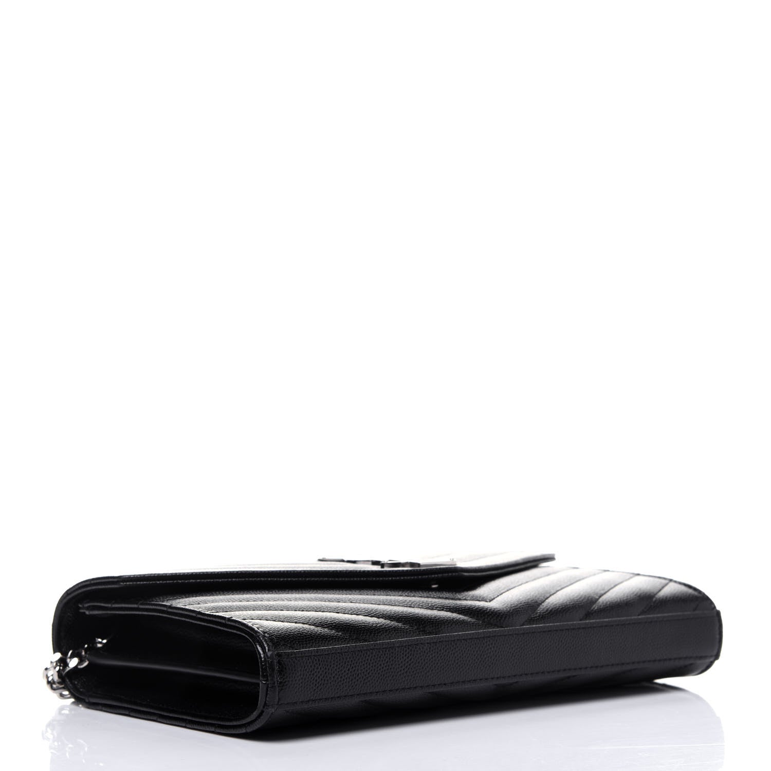 Saint Laurent Grain De Poudre Matelasse Chevron Monogram Chain Wallet Black 4 of 9