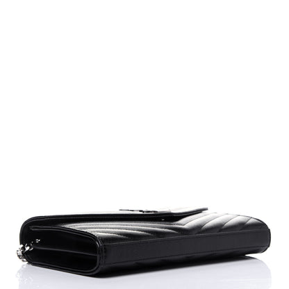Saint Laurent Grain De Poudre Matelasse Chevron Monogram Chain Wallet Black 4 of 9