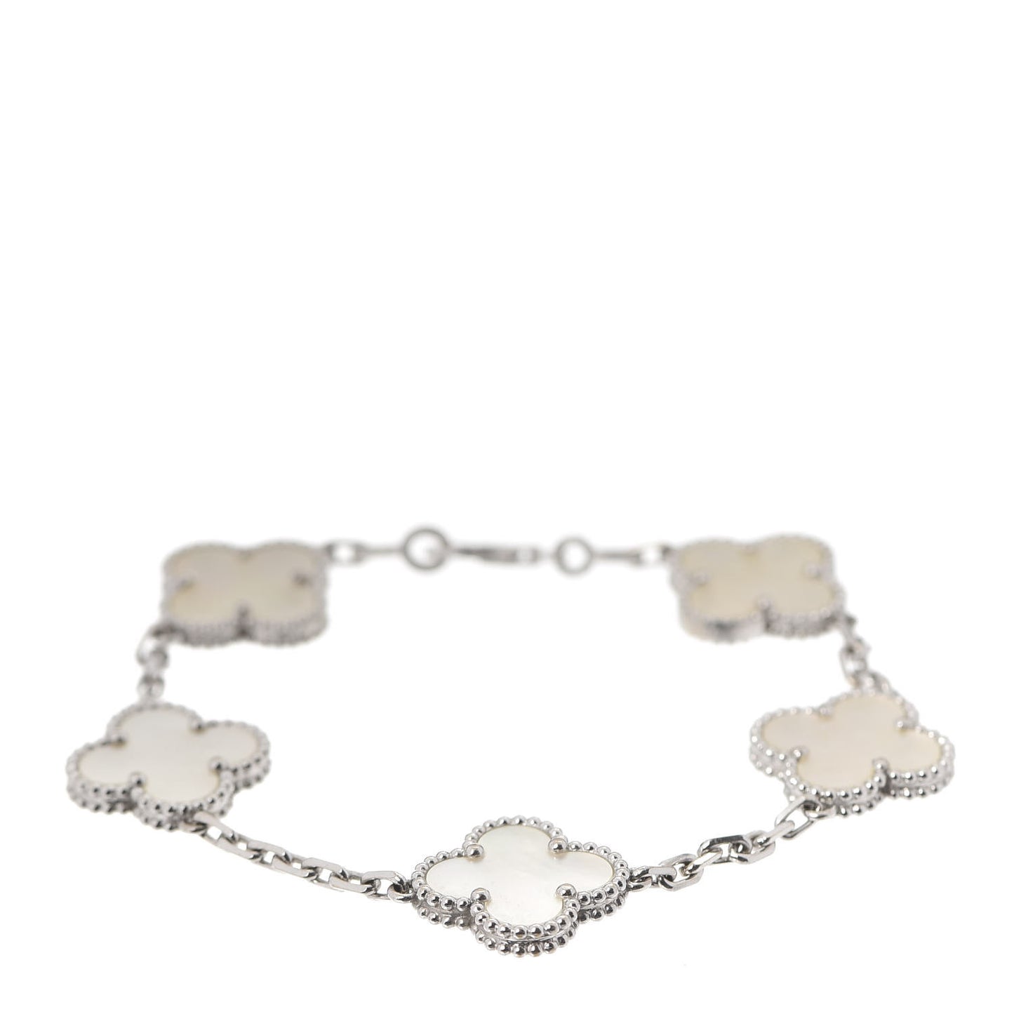 18K White Gold Mother of Pearl 5 Motifs Vintage Alhambra Bracelet