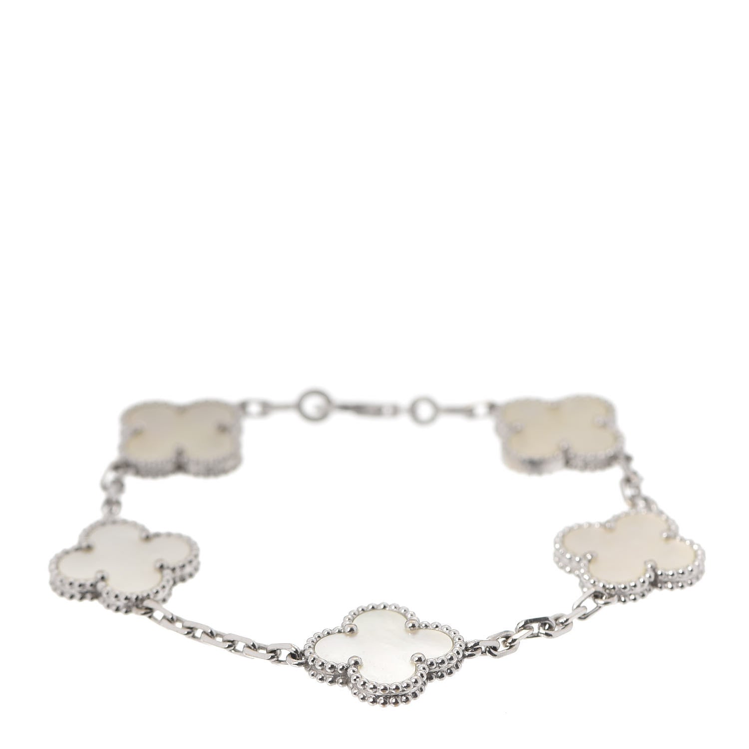 Van Cleef & Arpels 18K White Gold Mother of Pearl 5 Motifs Vintage Alhambra Bracelet 1 of 10