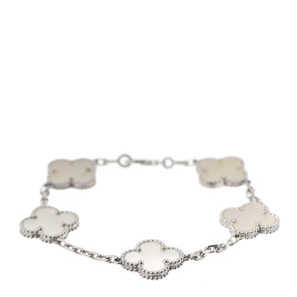 Van Cleef & Arpels 18K White Gold Mother of Pearl 5 Motifs Vintage Alhambra Bracelet 1 of 10