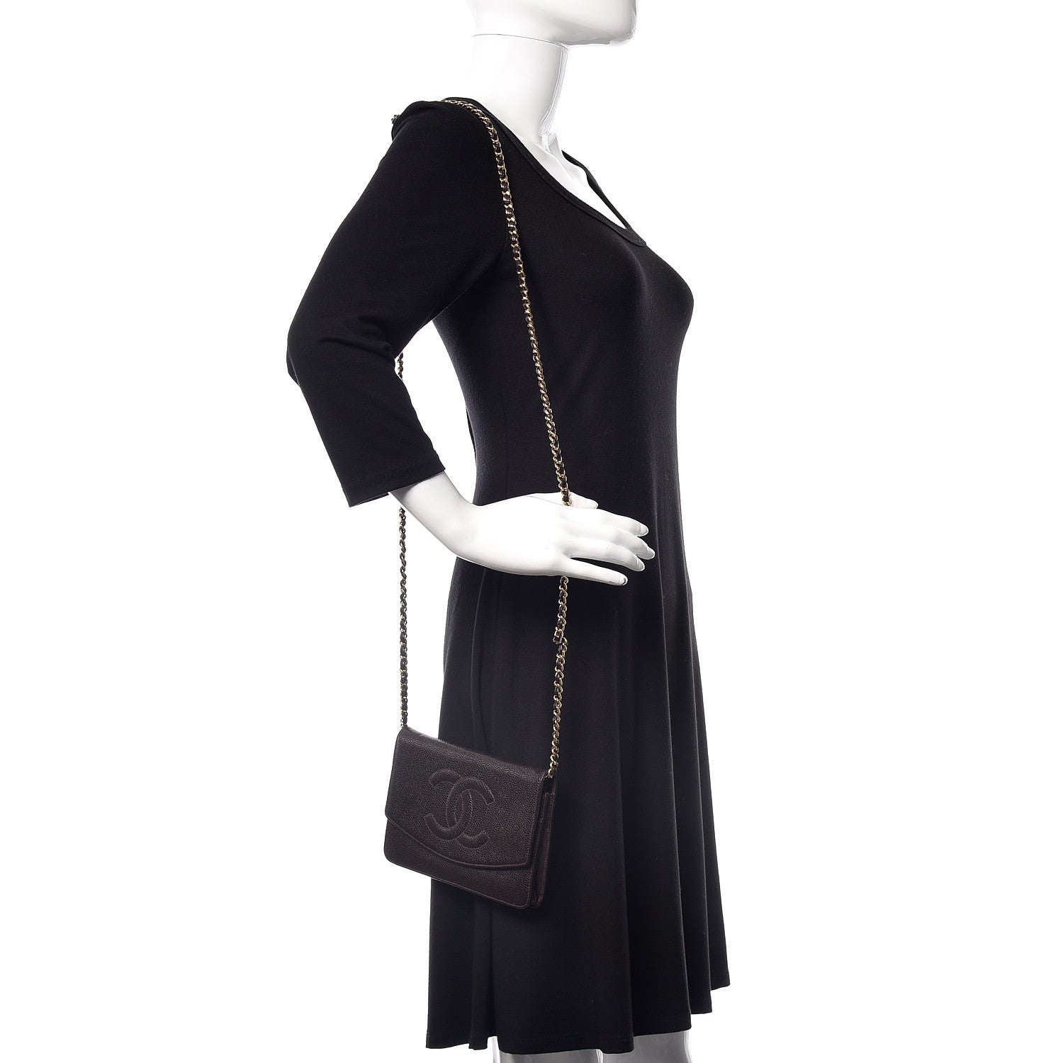 Chanel Caviar Timeless CC Wallet On Chain WOC Dark Brown 2 of 16