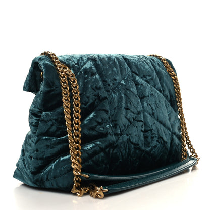 Saint Laurent Crushed Velvet Quilted Small Loulou Puffer Monogram Chain Satchel Emerald Vert 3 of 10
