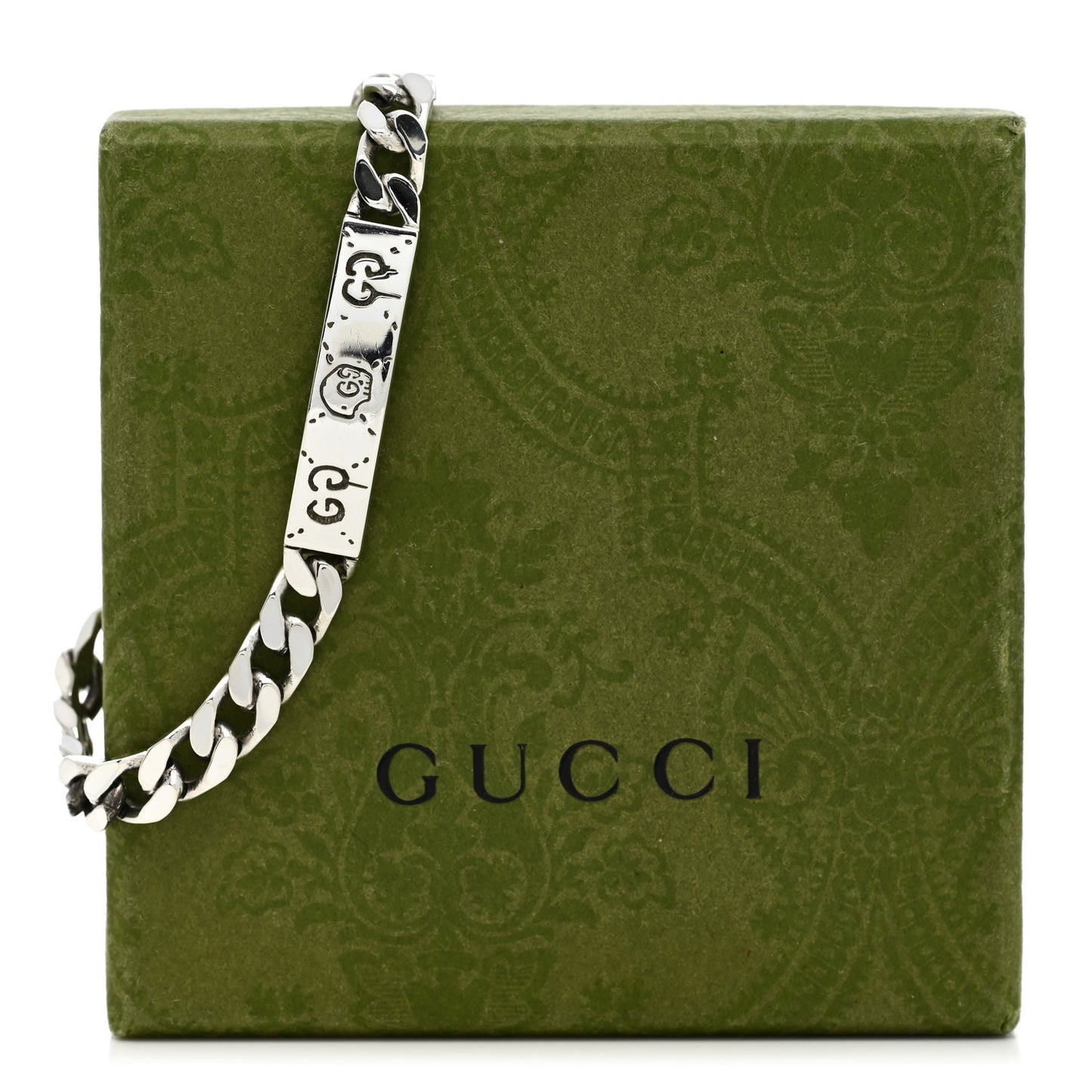 Sterling Silver GucciGhost Hamlet Skull ID Chain Bracelet