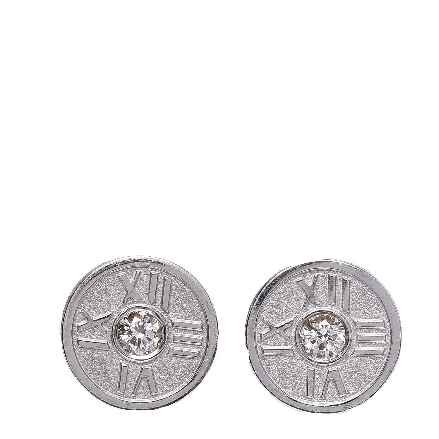Tiffany 18K White Gold Diamond Atlas Stud Earrings 1 of 5