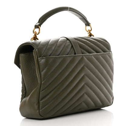Saint Laurent Sheepskin Matelasse Chevron Monogram Medium College Bag Military Olive 3 of 14