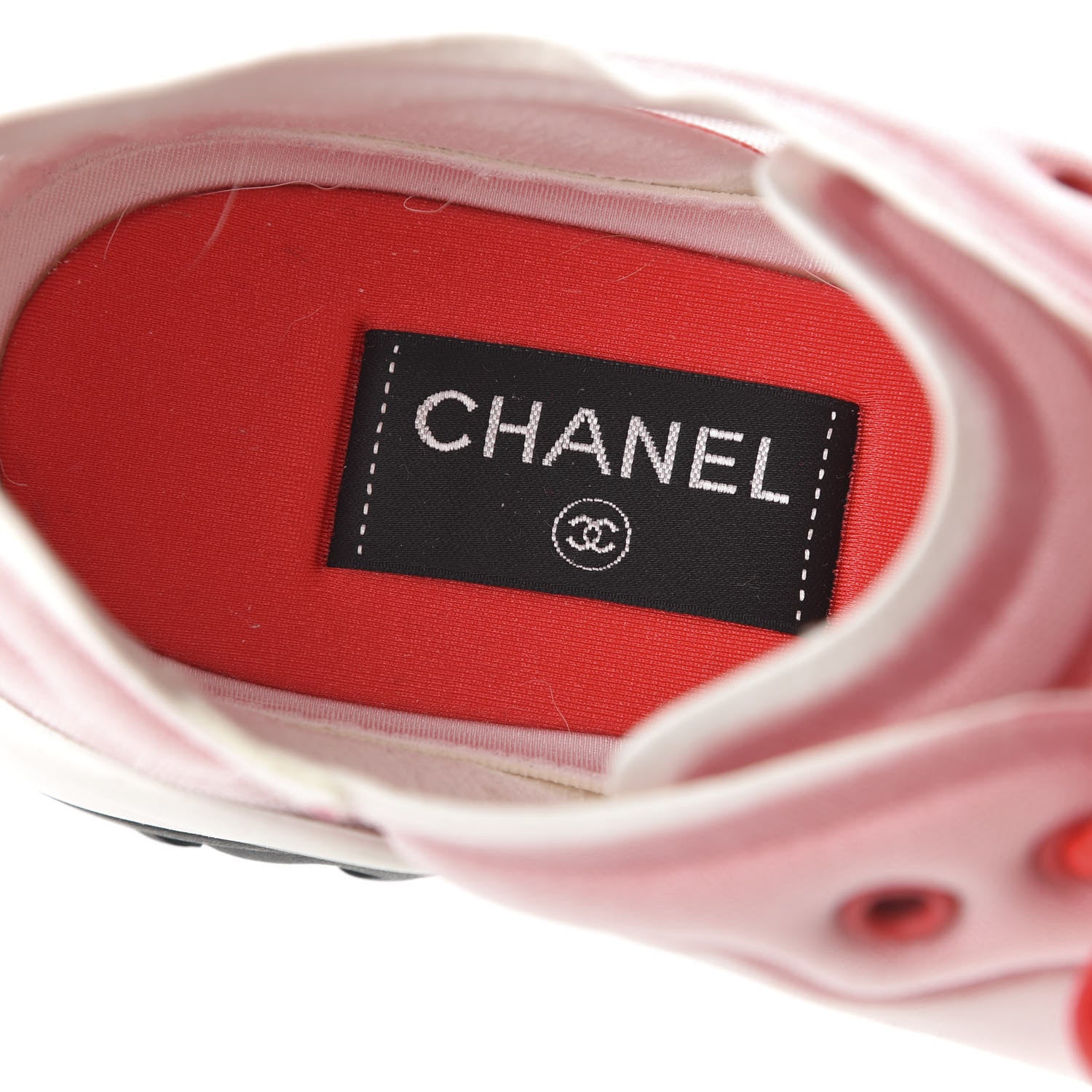 Chanel Lycra Fabric CC Sneakers 42 White Red 7 of 10