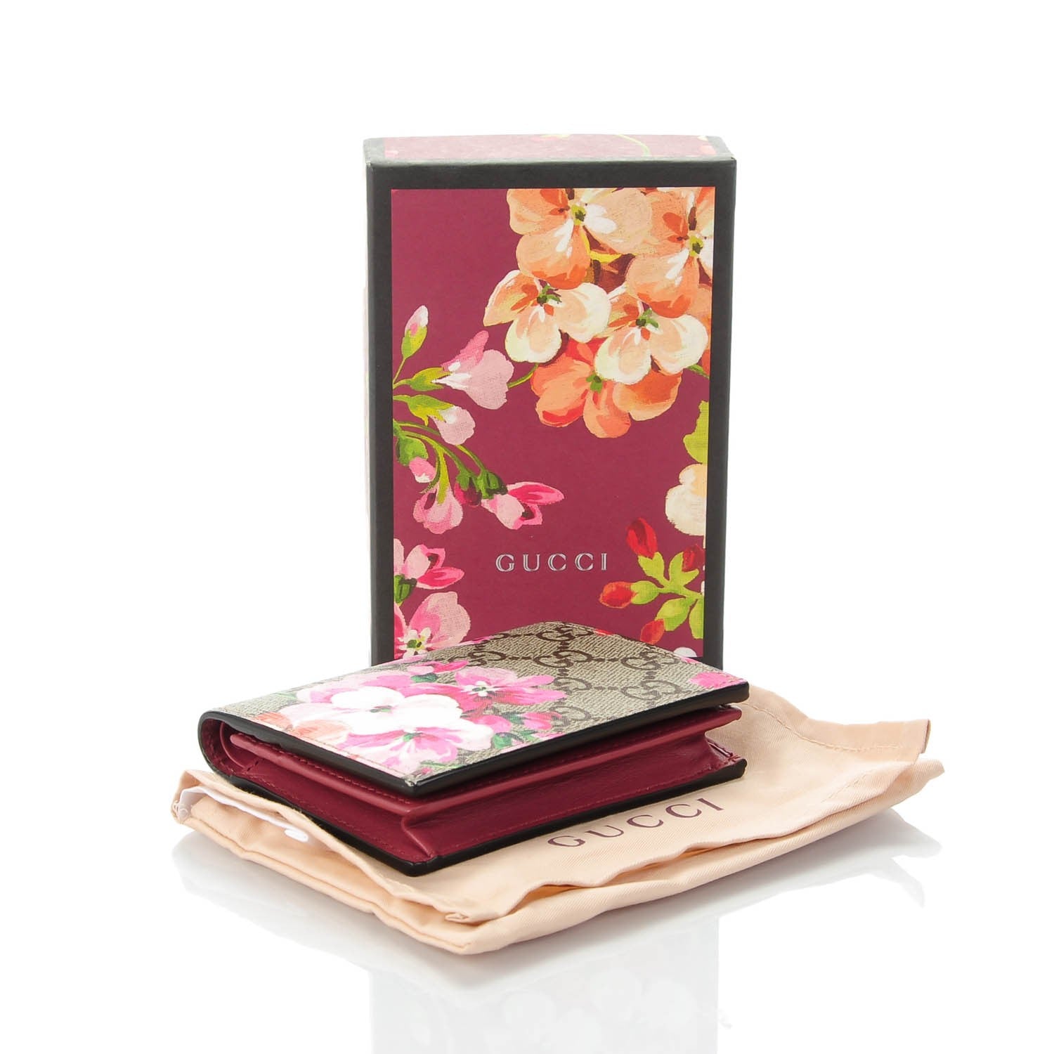 Gucci GG Supreme Monogram Blooms Card Case Beige Multicolor Dry Rose 4 of 7