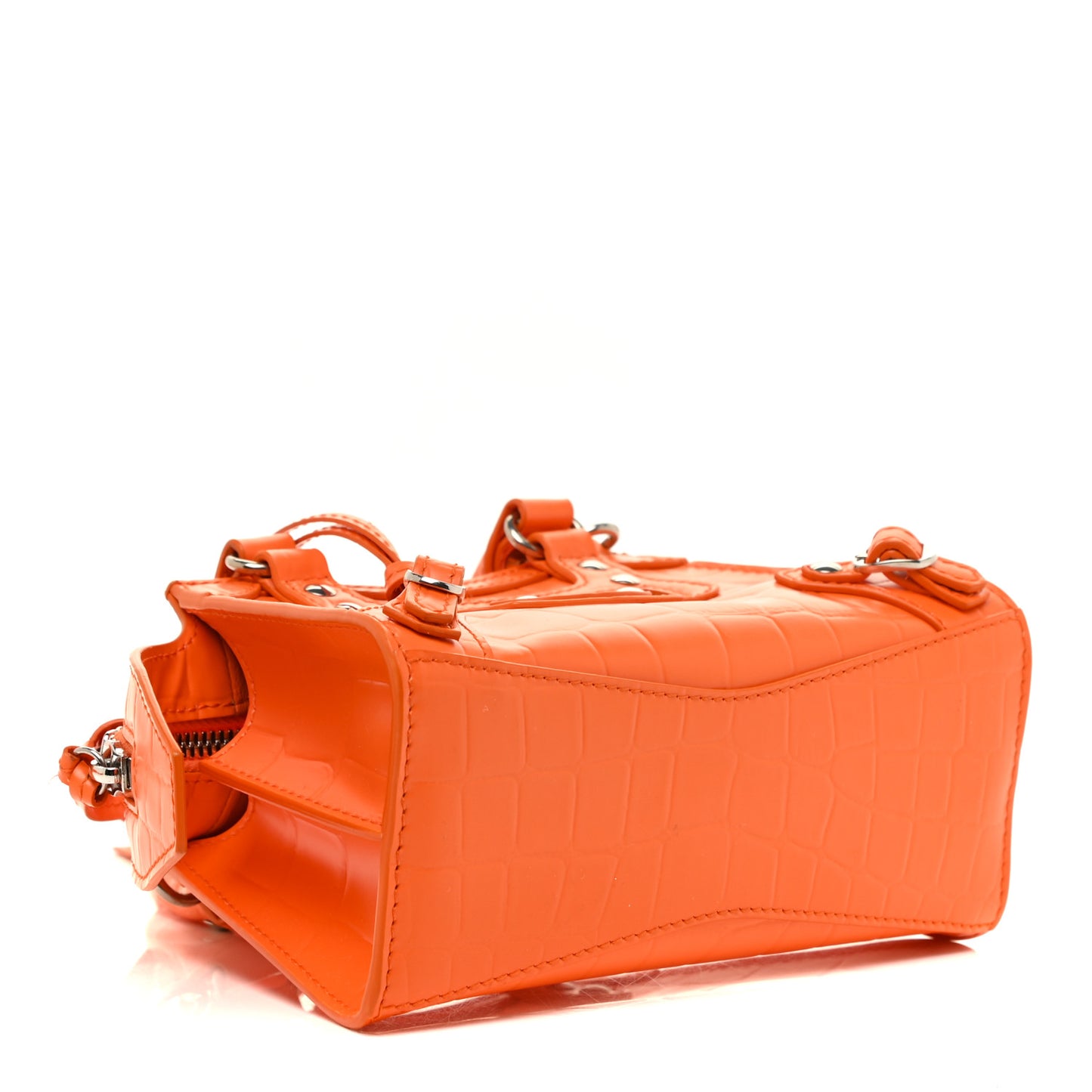 Semi Shiny Calfskin Crocodile Embossed Neo Classic Silver Hardware Nano City Crossbody Orange