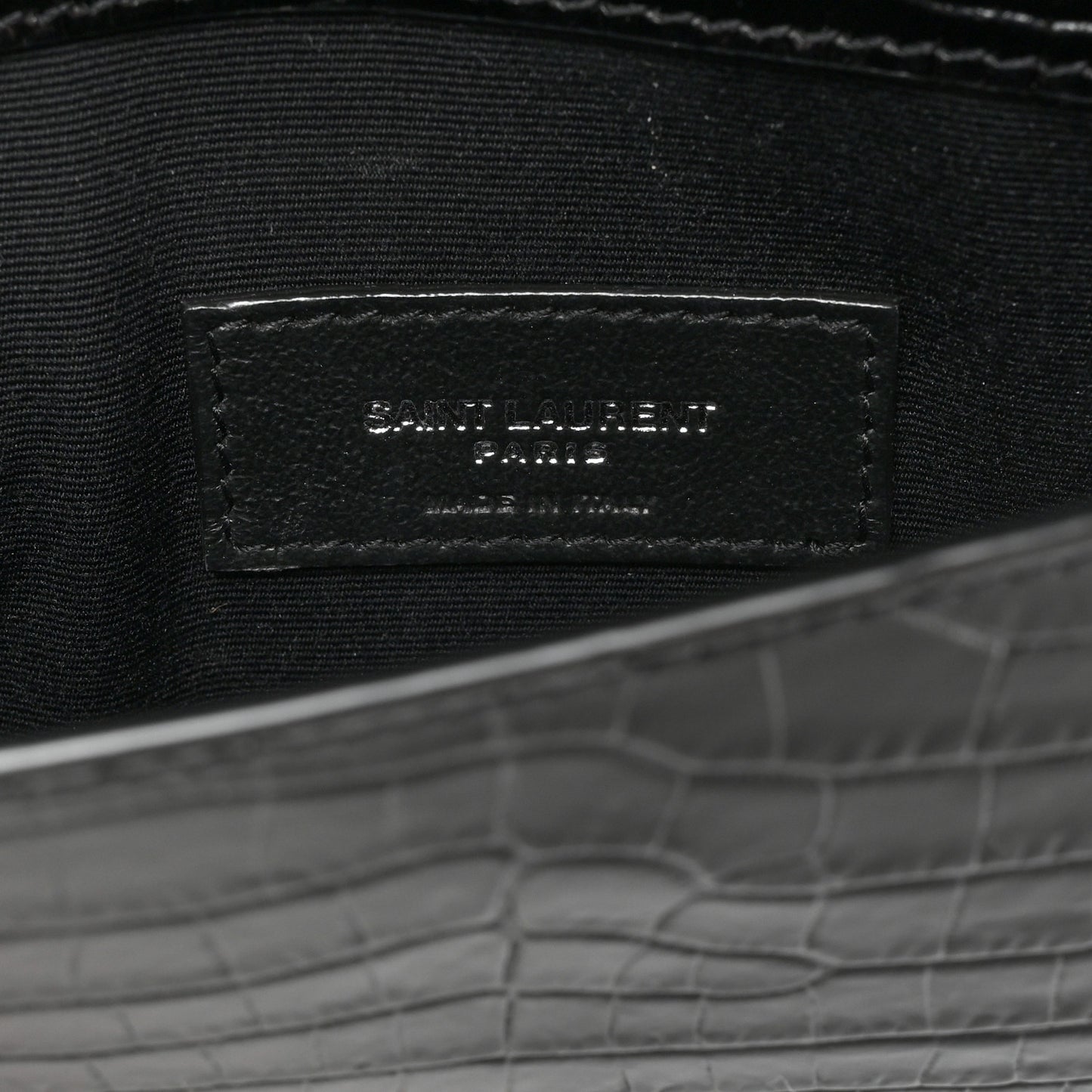 Calfskin Crocodile Embossed Uptown Monogram Pouch Black