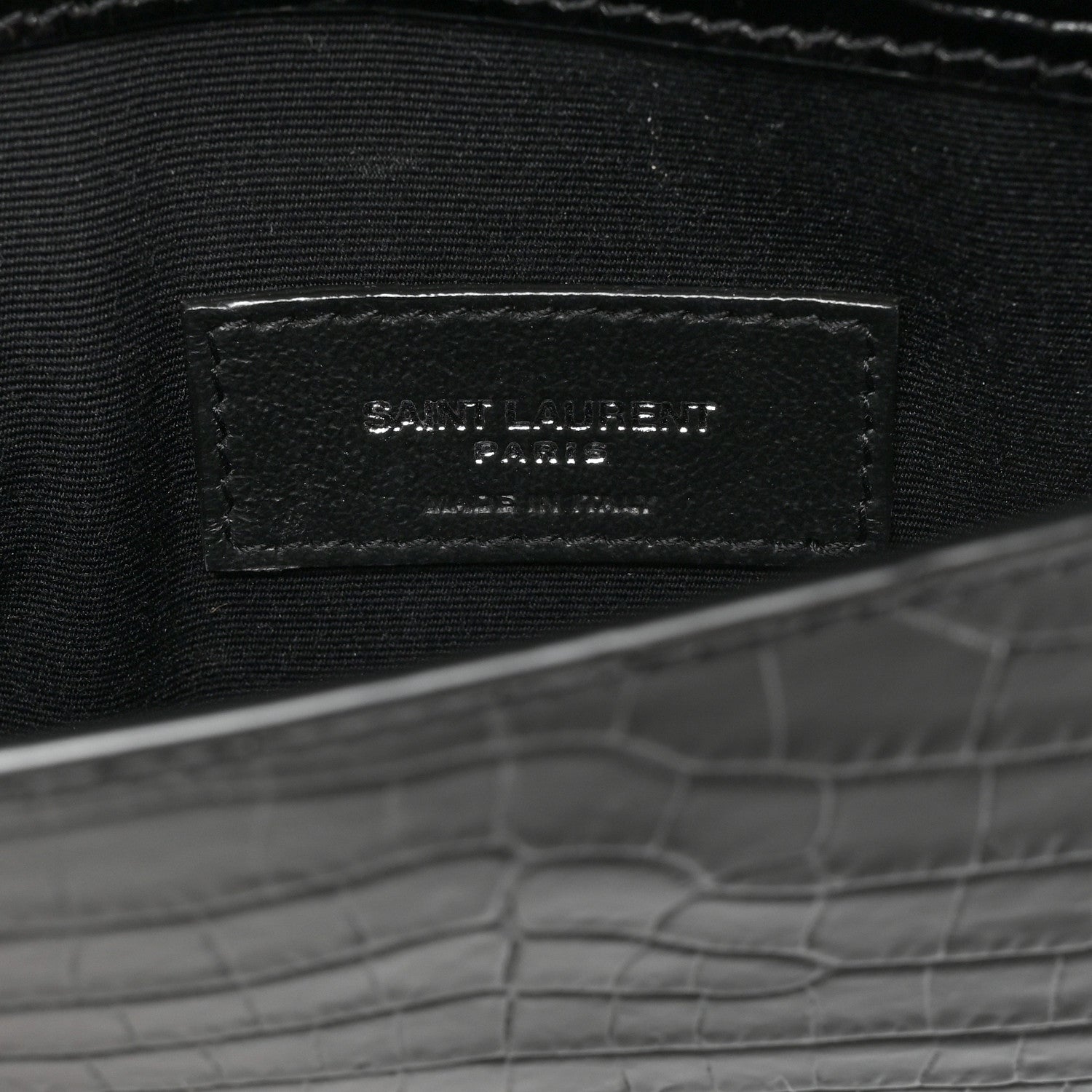 Saint Laurent Calfskin Crocodile Embossed Uptown Monogram Pouch Black 5 of 8