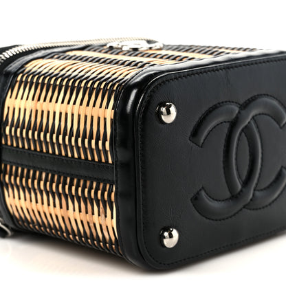 Chanel Calfskin Raffia Small Vanity Case Bag Black Beige 9 of 10