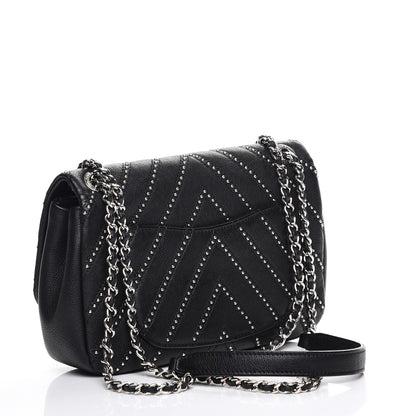 Chanel Calfskin Studded Chevron Quilted Wars Flap Black 3 of 8