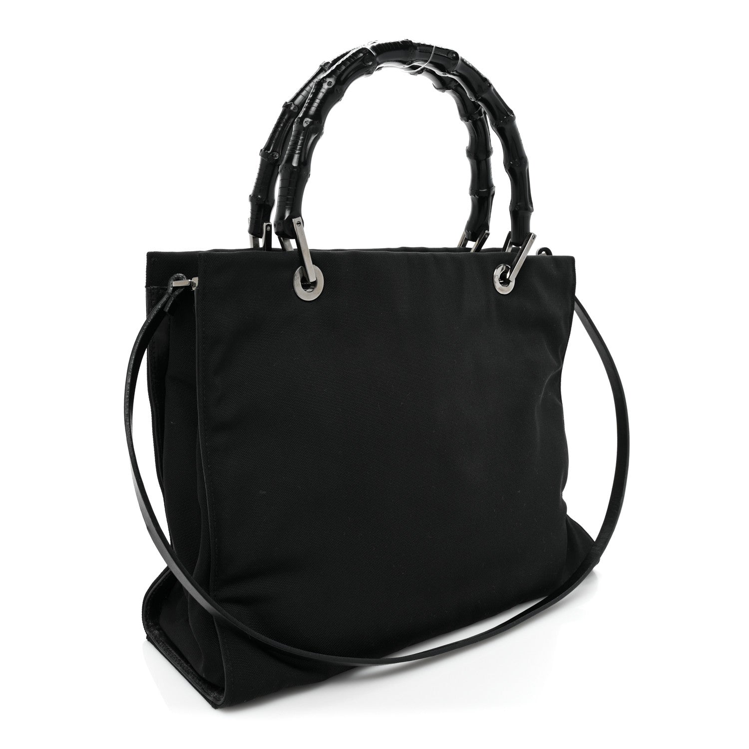 Gucci Nylon Bamboo Handle Bag Black 2 of 10