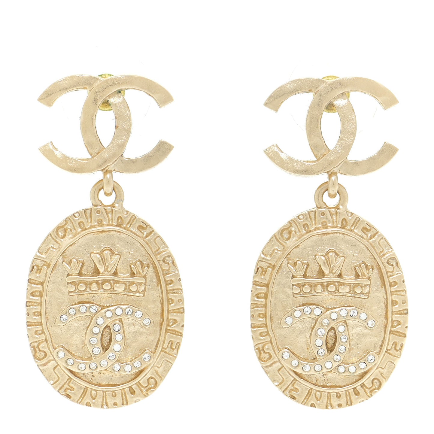 Crystal CC Medallion Drop Earrings Gold