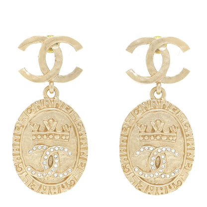 Chanel Crystal CC Medallion Drop Earrings Gold 1 of 5