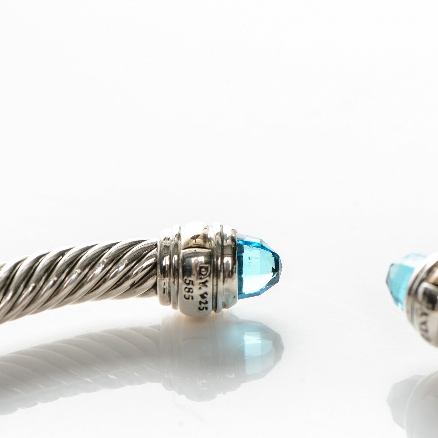 David Yurman Sterling Silver 14K Yellow Gold Blue Topaz 5mm Cable Classics Bracelet 4 of 5