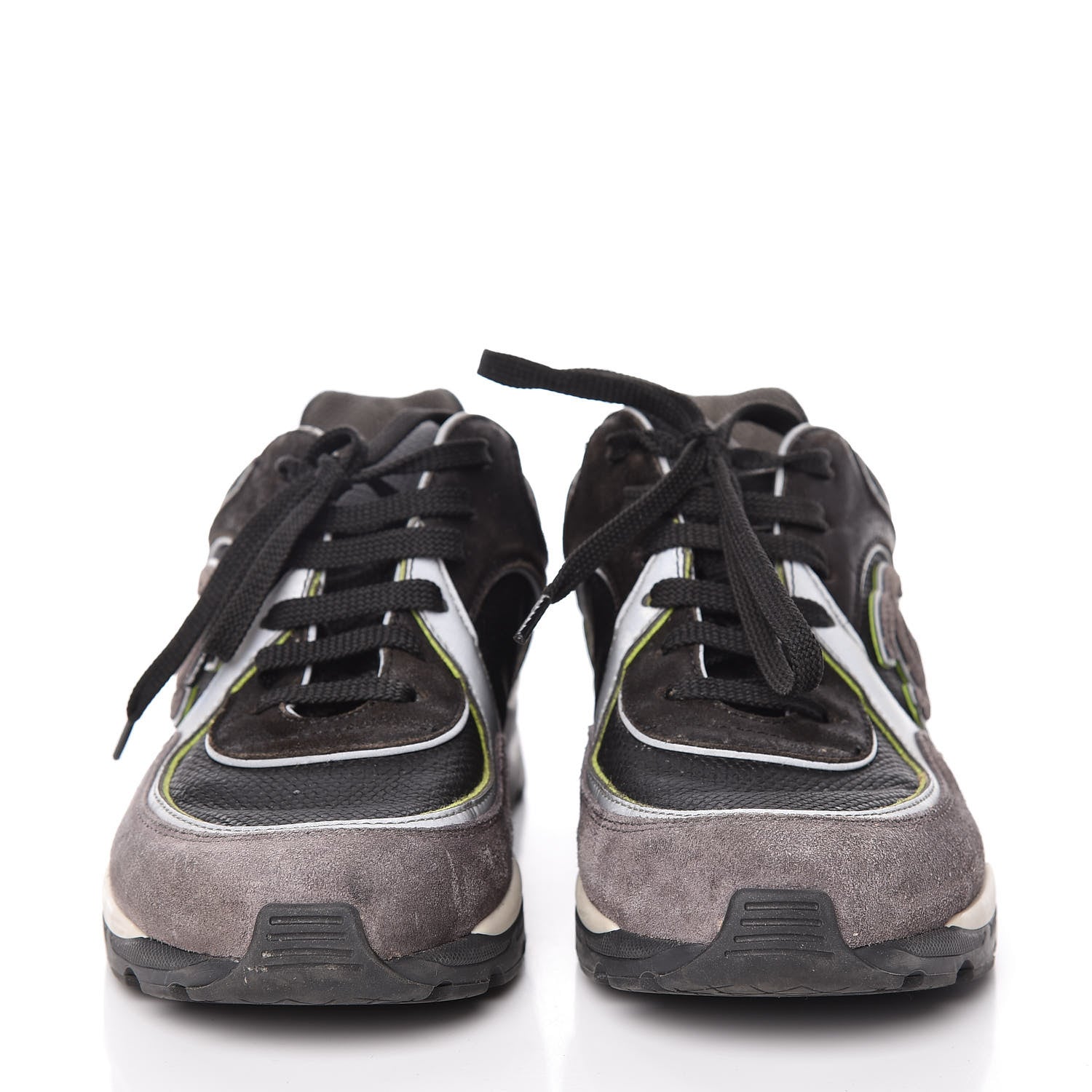 Chanel Suede Calfskin CC Sneakers 37 Black White Silver 2 of 13