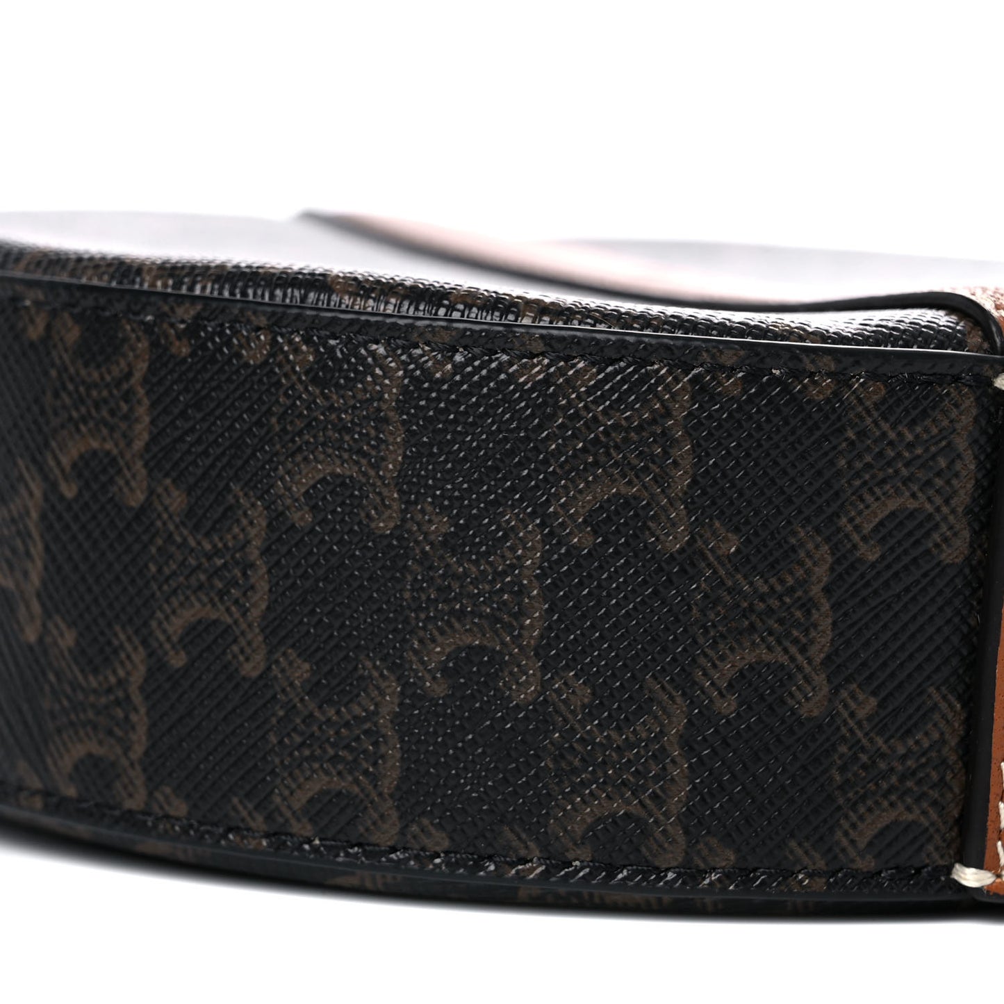 Lambskin Triomphe Canvas Round Purse On Strap Black Tan