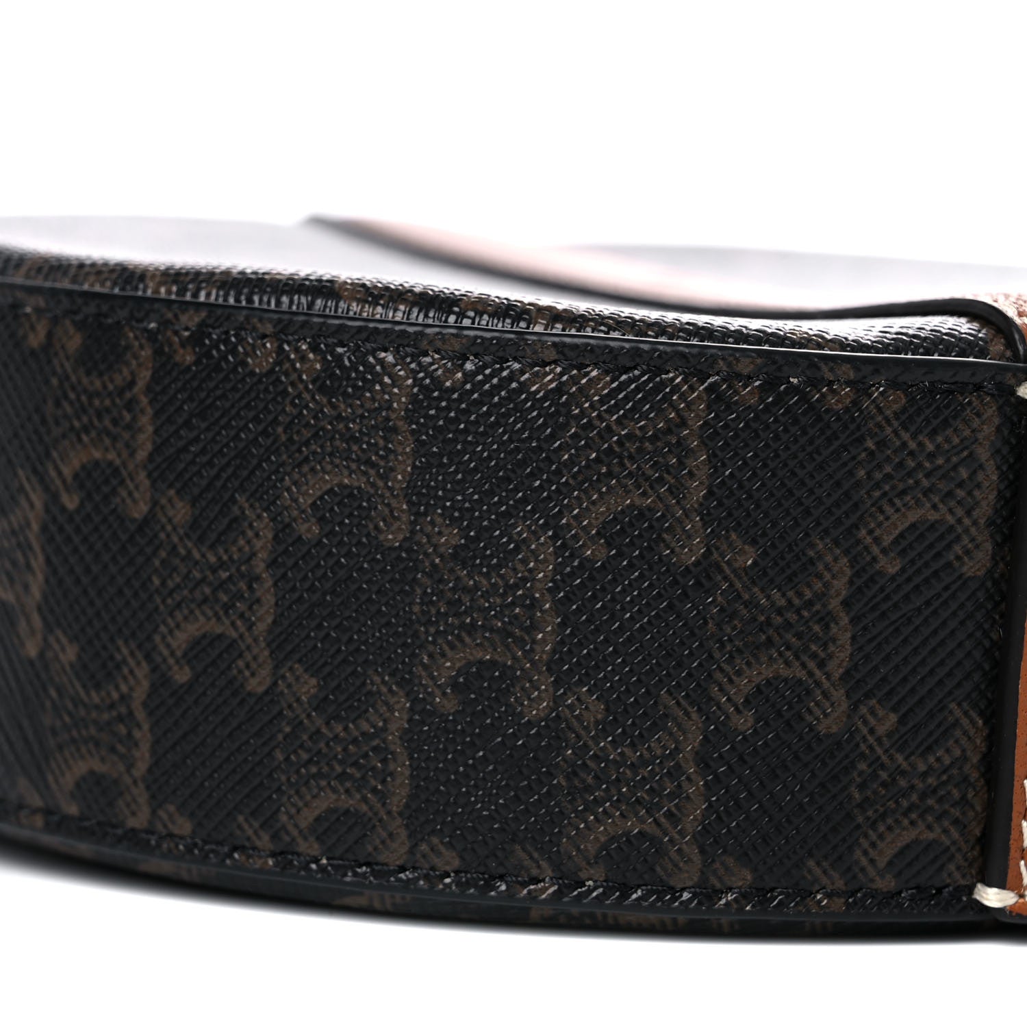 Celine Lambskin Triomphe Canvas Round Purse On Strap Black Tan 9 of 10