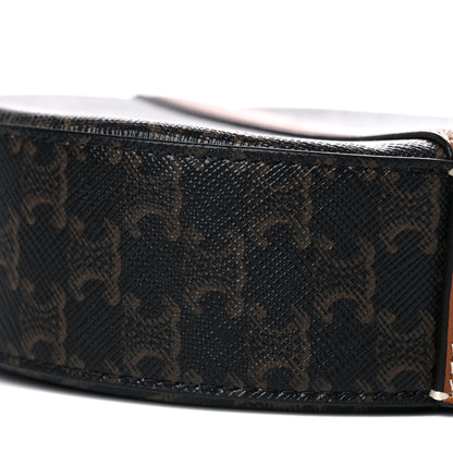 Celine Lambskin Triomphe Canvas Round Purse On Strap Black Tan 9 of 10