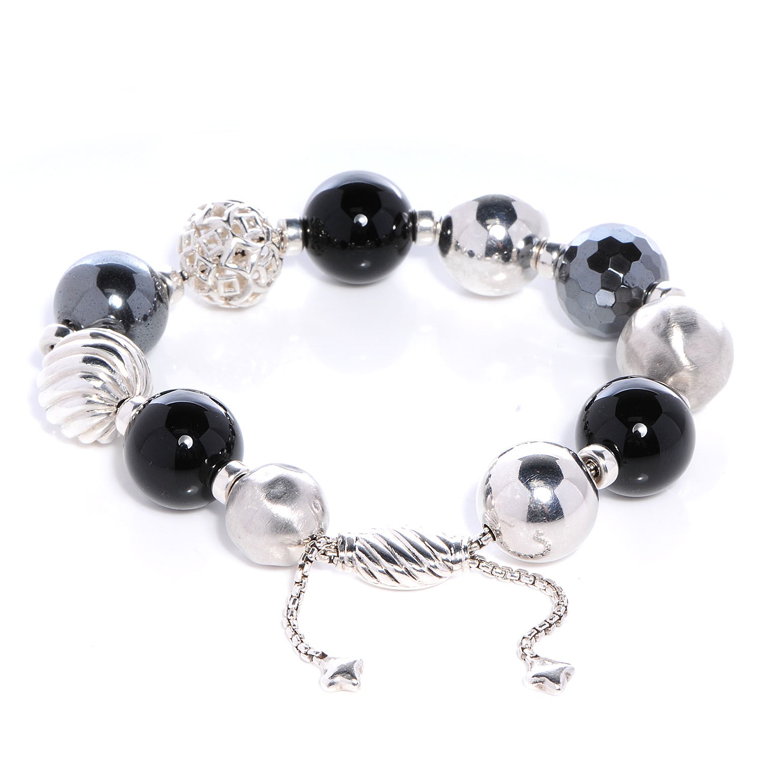 David Yurman Sterling Silver Black Onyx Hematine 12-14mm Elements Bracelet 3 of 6