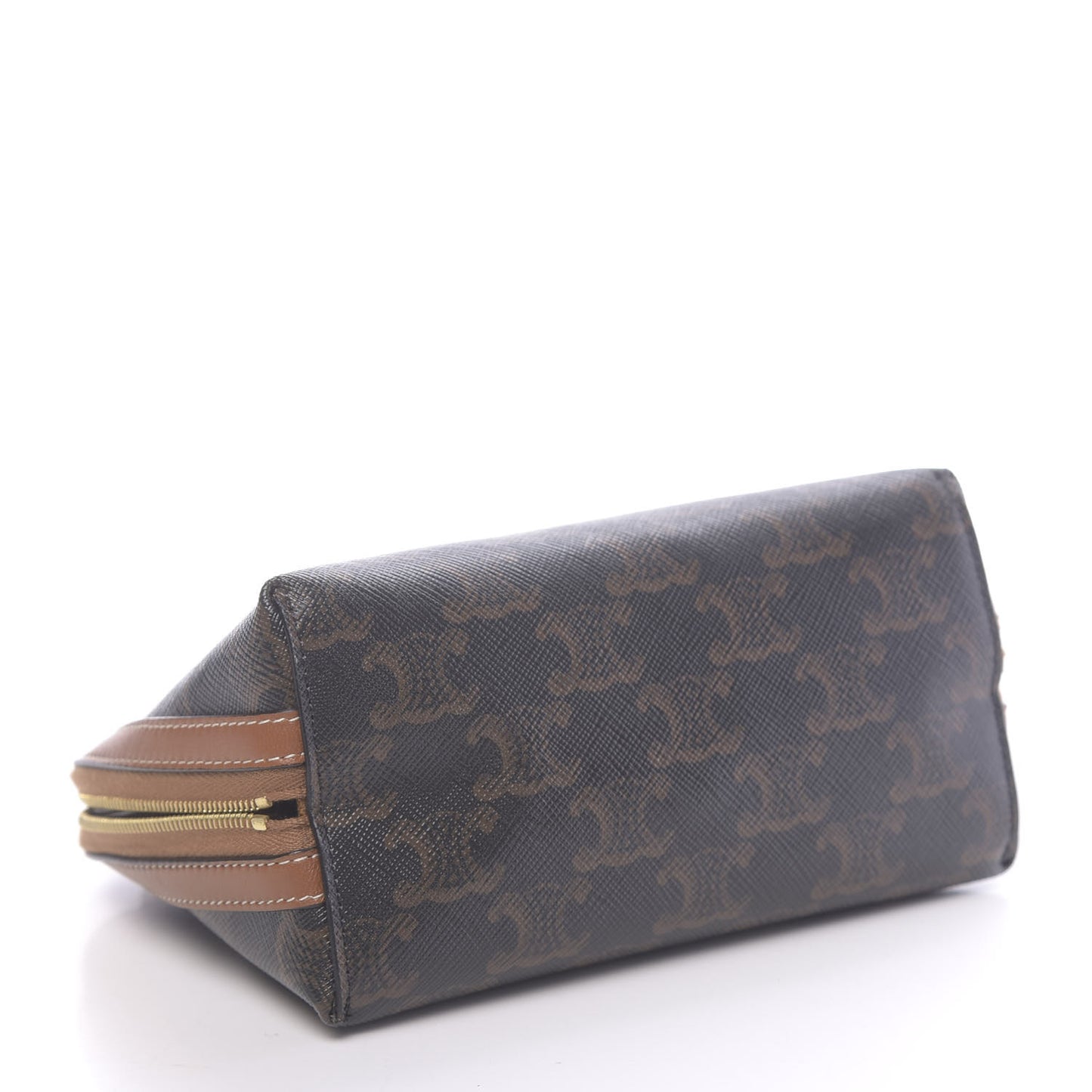 Lambskin Triomphe Canvas Embroidered Logo Clutch With Chain Tan