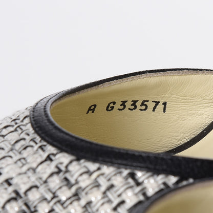 Chanel Tweed Goatskin Pearl Heel Pumps 39 Grey Beige Black 10 of 12