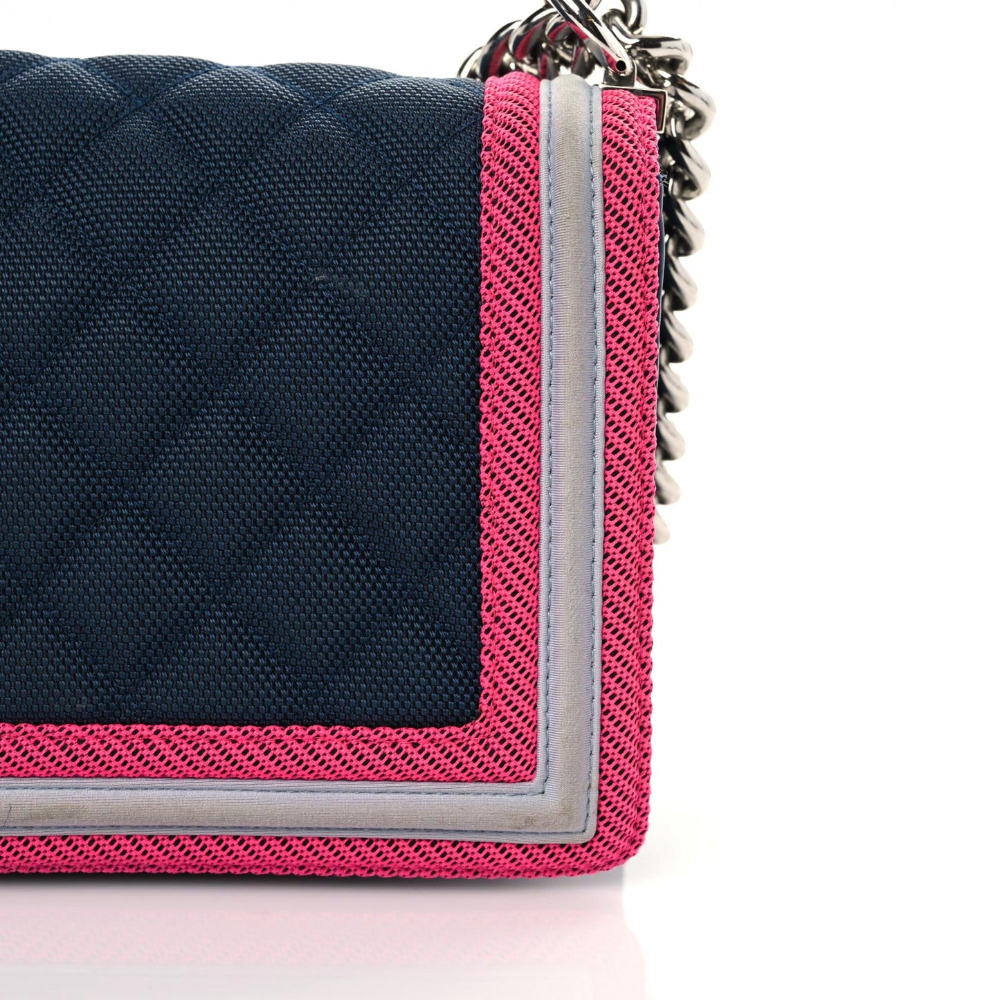 Canvas Quilted Medium Fluo Boy Flap Dark Navy Fuchsia Grey