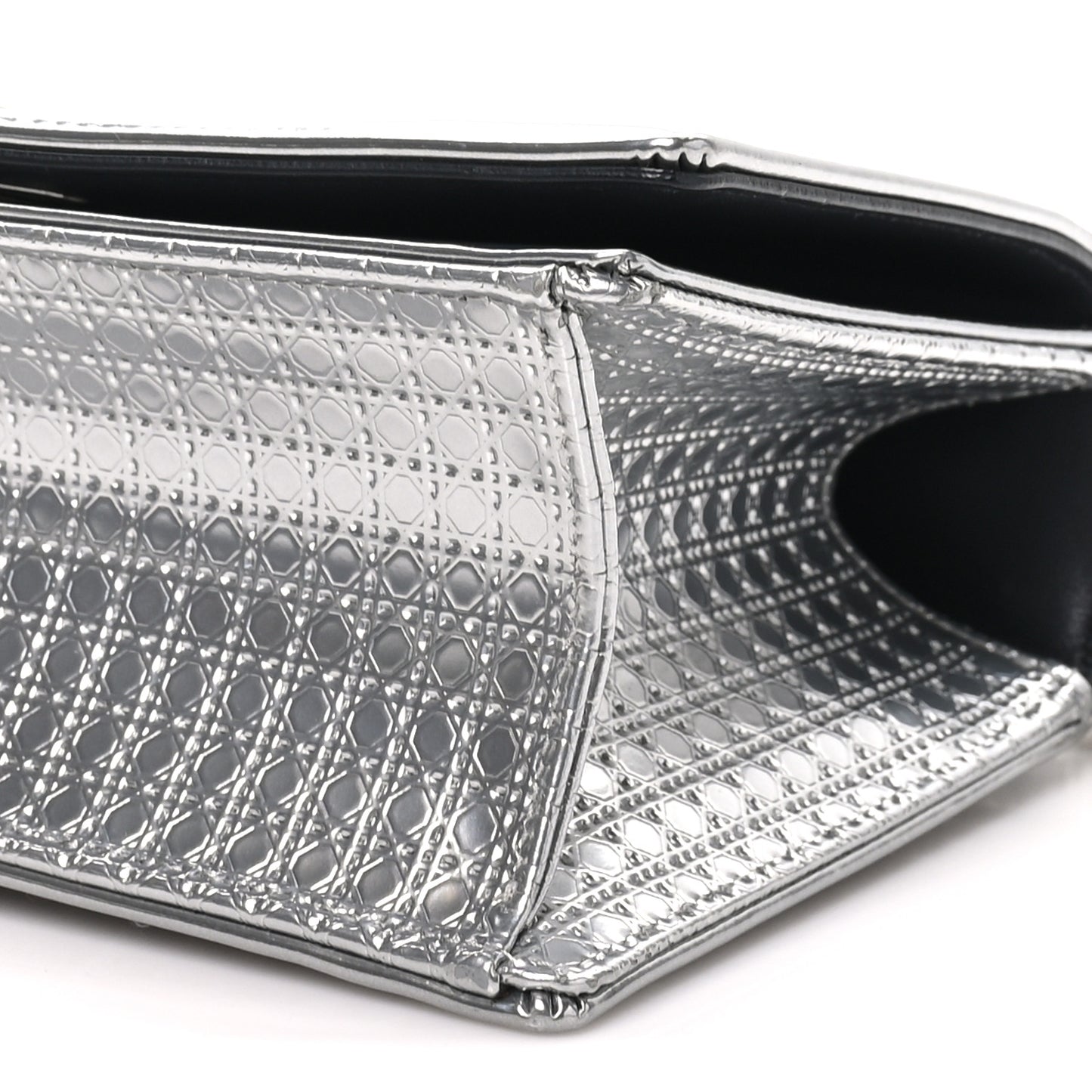 Metallic Patent Micro-Cannage Small Diorama Flap Bag Silver
