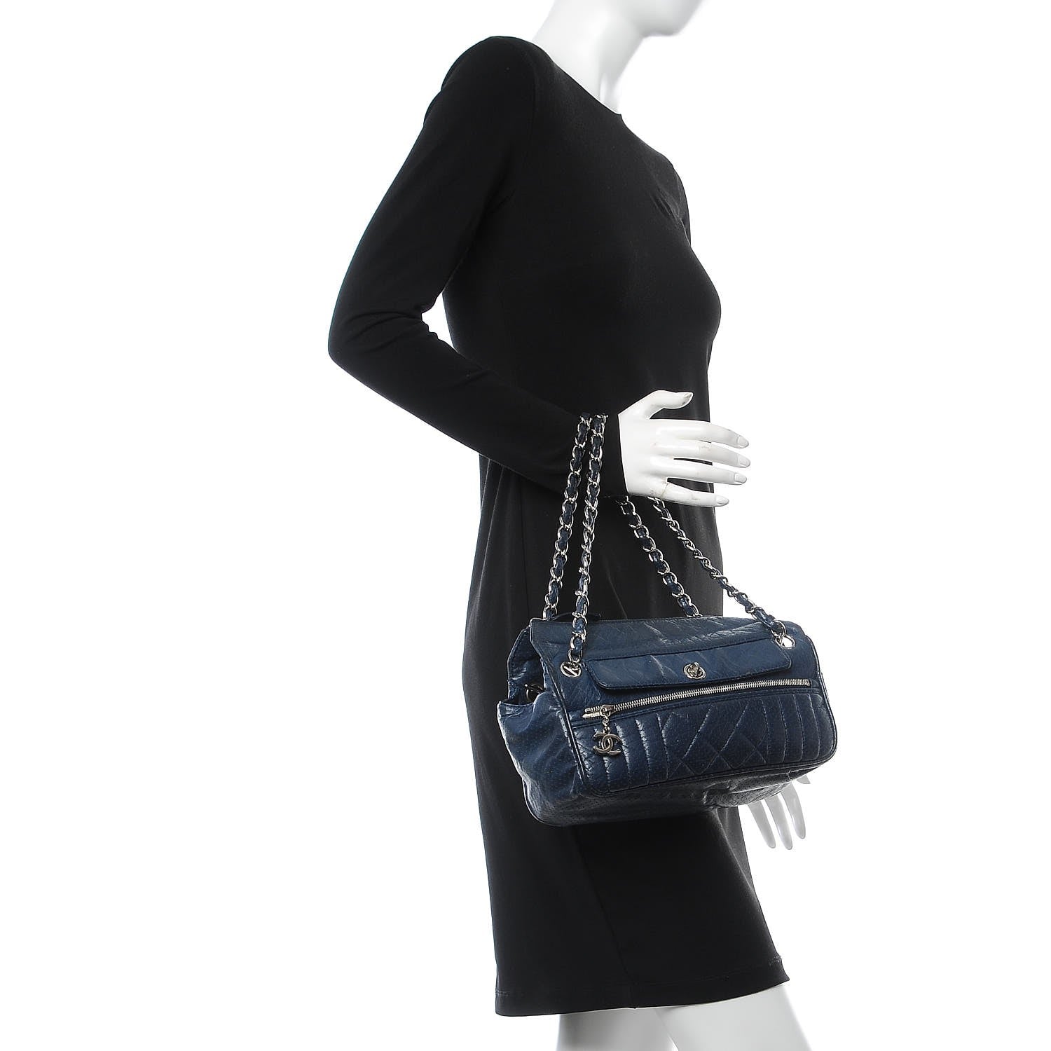 Chanel Calfskin Perforated 50's Satchel Marine Fonce 2 of 9