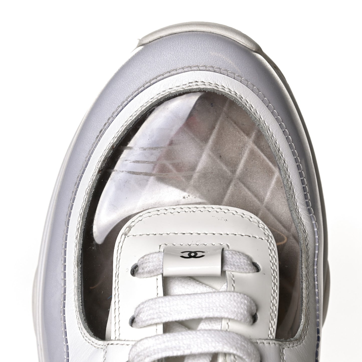 Calfskin Patent Transparent Womens CC Sneakers 38.5 White