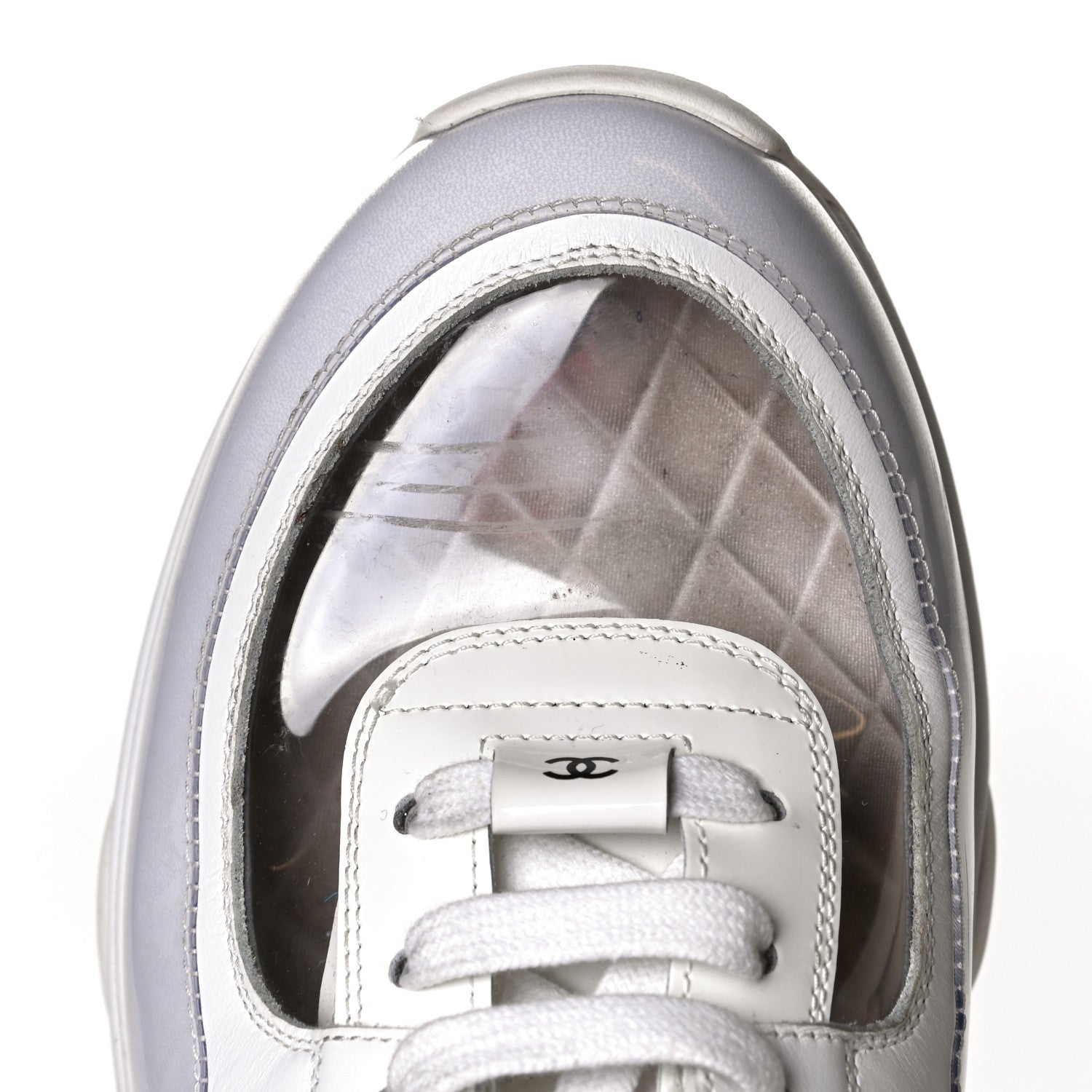 Chanel Calfskin Patent Transparent Womens CC Sneakers 38.5 White 14 of 18
