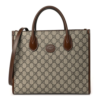 Gucci GG Supreme Monogram Azalea Calfskin Small Retro Interlocking G Tote Bag Beige Ebony Brown Sugar 1 of 9