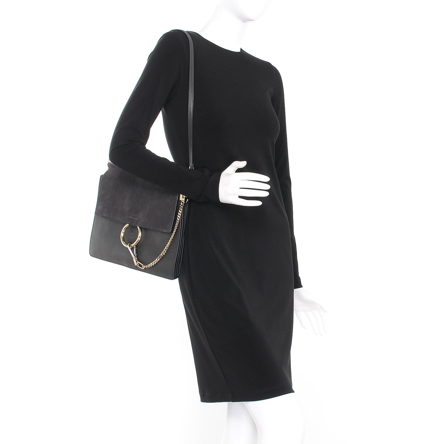 Suede Calfskin Medium Faye Shoulder Bag Carbon Grey