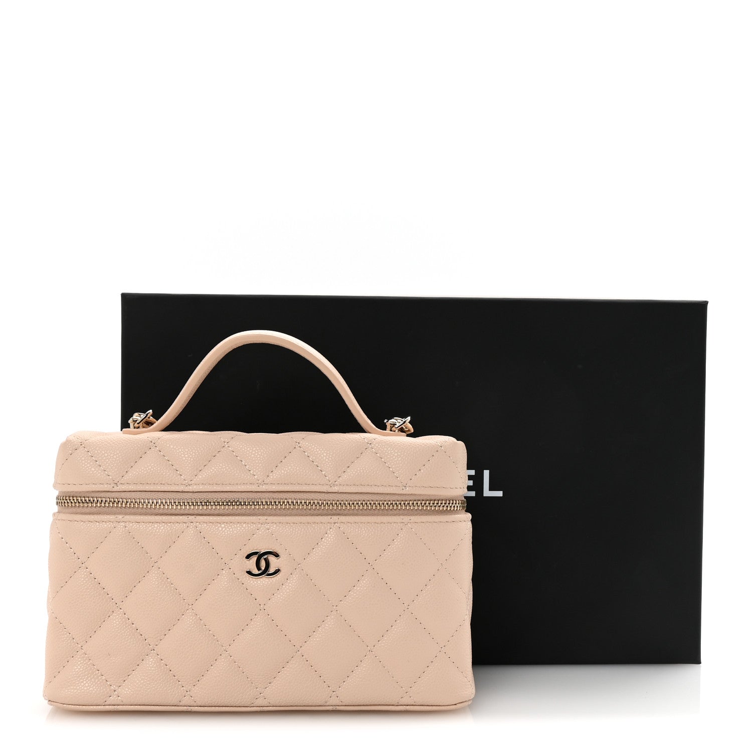 Chanel Caviar Quilted Top Handle Slim Vanity With Chain Beige 11 of 11