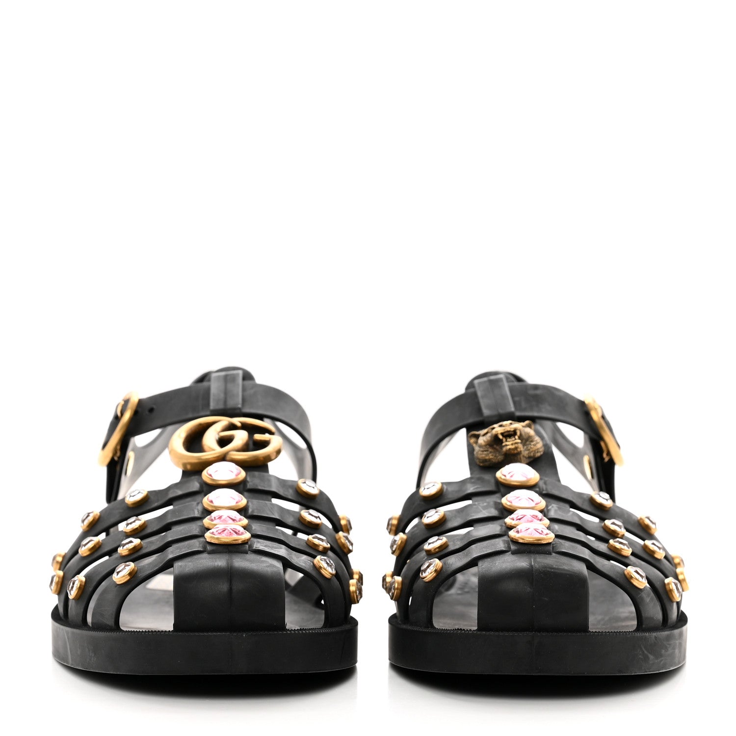 Gucci Rubber Crystal Womens Buckle Strap Sandals 40 Black 2 of 8