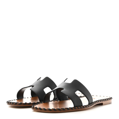 Hermes Box Calfskin Braided Oran Sandals 38 Black 3 of 9