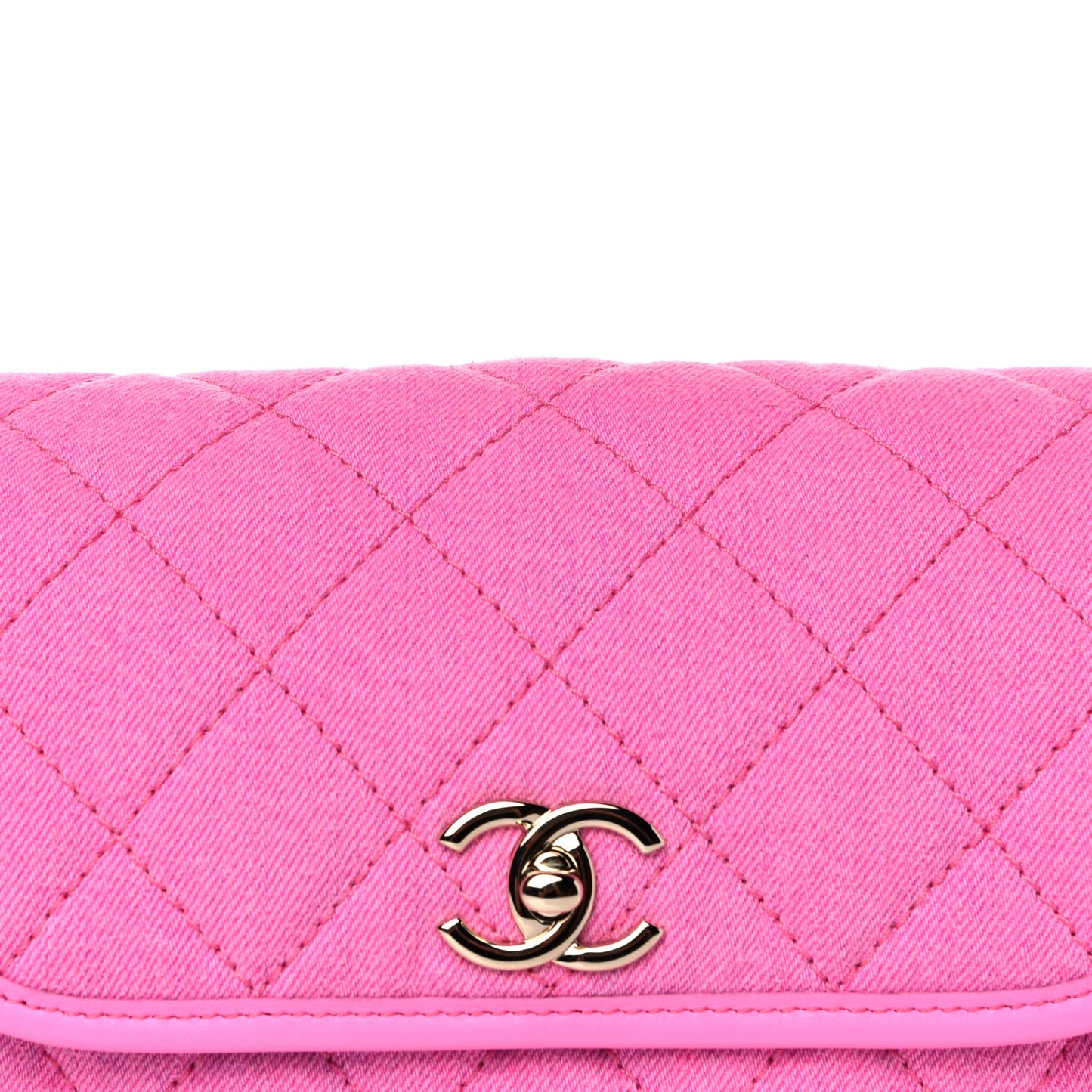 Denim Quilted Small Messenger Flap Neon Pink
