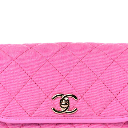 Chanel Denim Quilted Small Messenger Flap Neon Pink 8 of 13