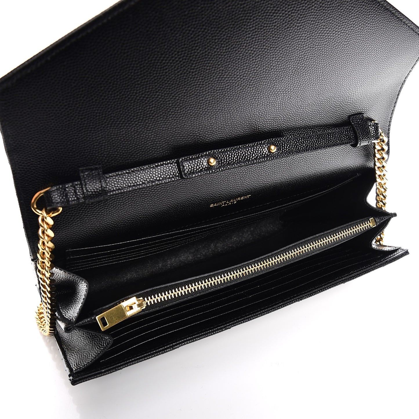 Grain De Poudre Matelasse Chevron Medium Monogram Chain Wallet Black