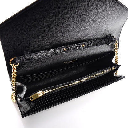 Saint Laurent Grain De Poudre Matelasse Chevron Medium Monogram Chain Wallet Black 5 of 6