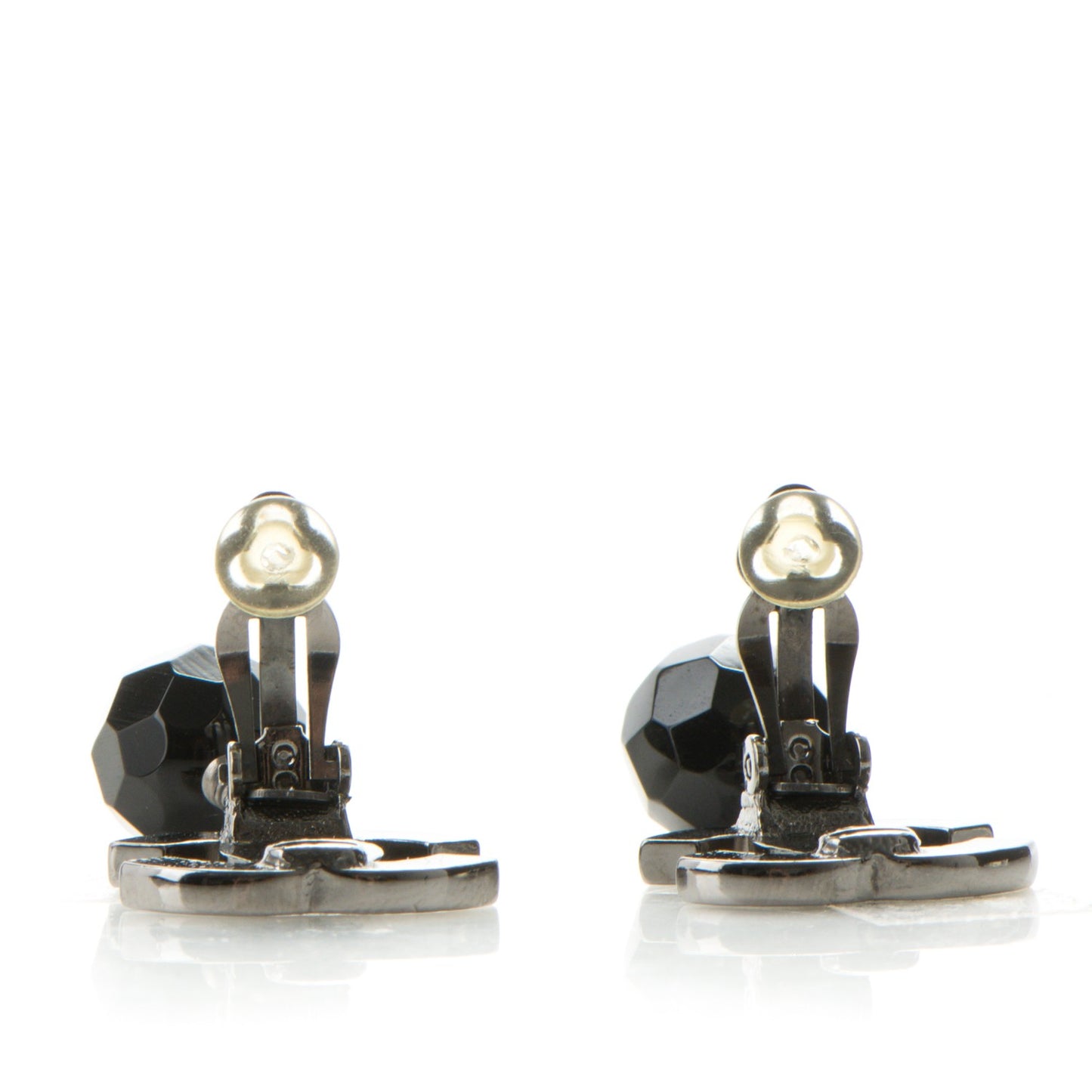 Ruthenium CC Bead Drop Clip On Earrings Black