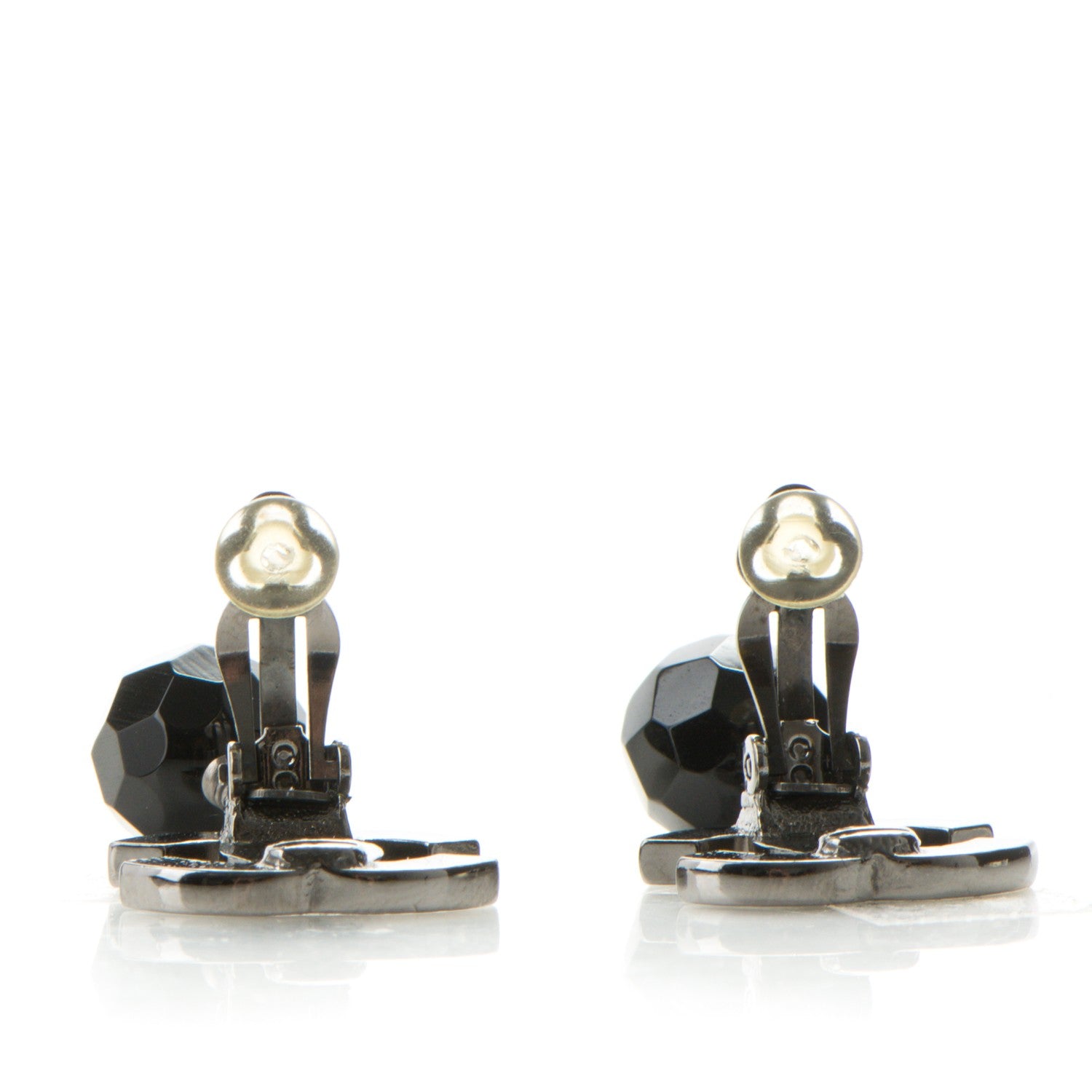 Chanel Ruthenium CC Bead Drop Clip On Earrings Black 4 of 6